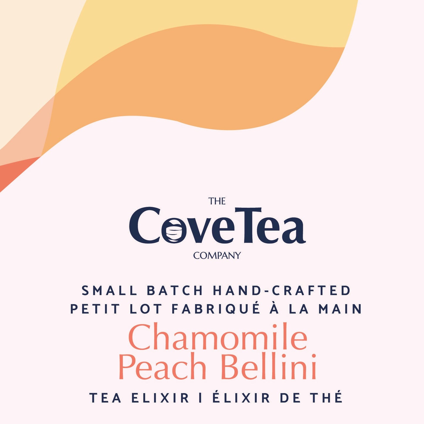 Label for The Cove Tea Company’s Chamomile Peach Bellini Tea Elixir