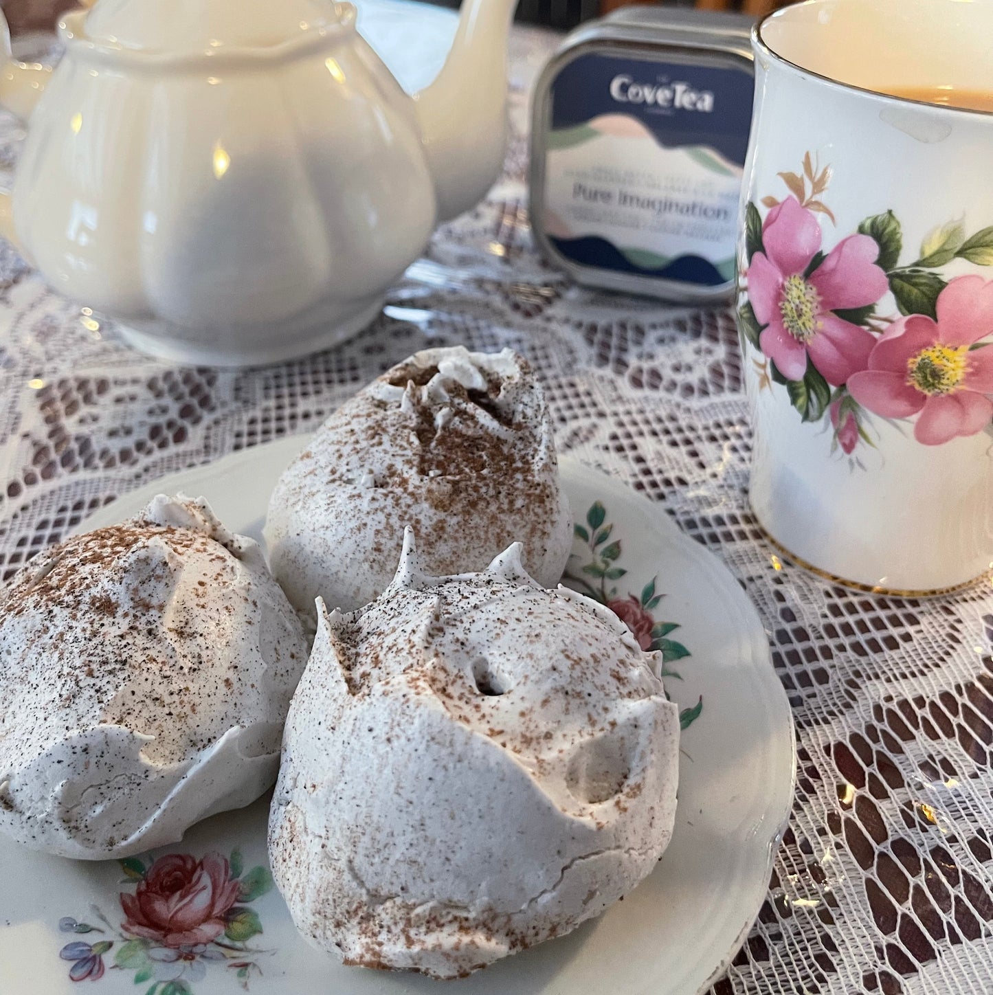 Mint Chocolate Tea-Dusted Meringues by the Cove Tea Co