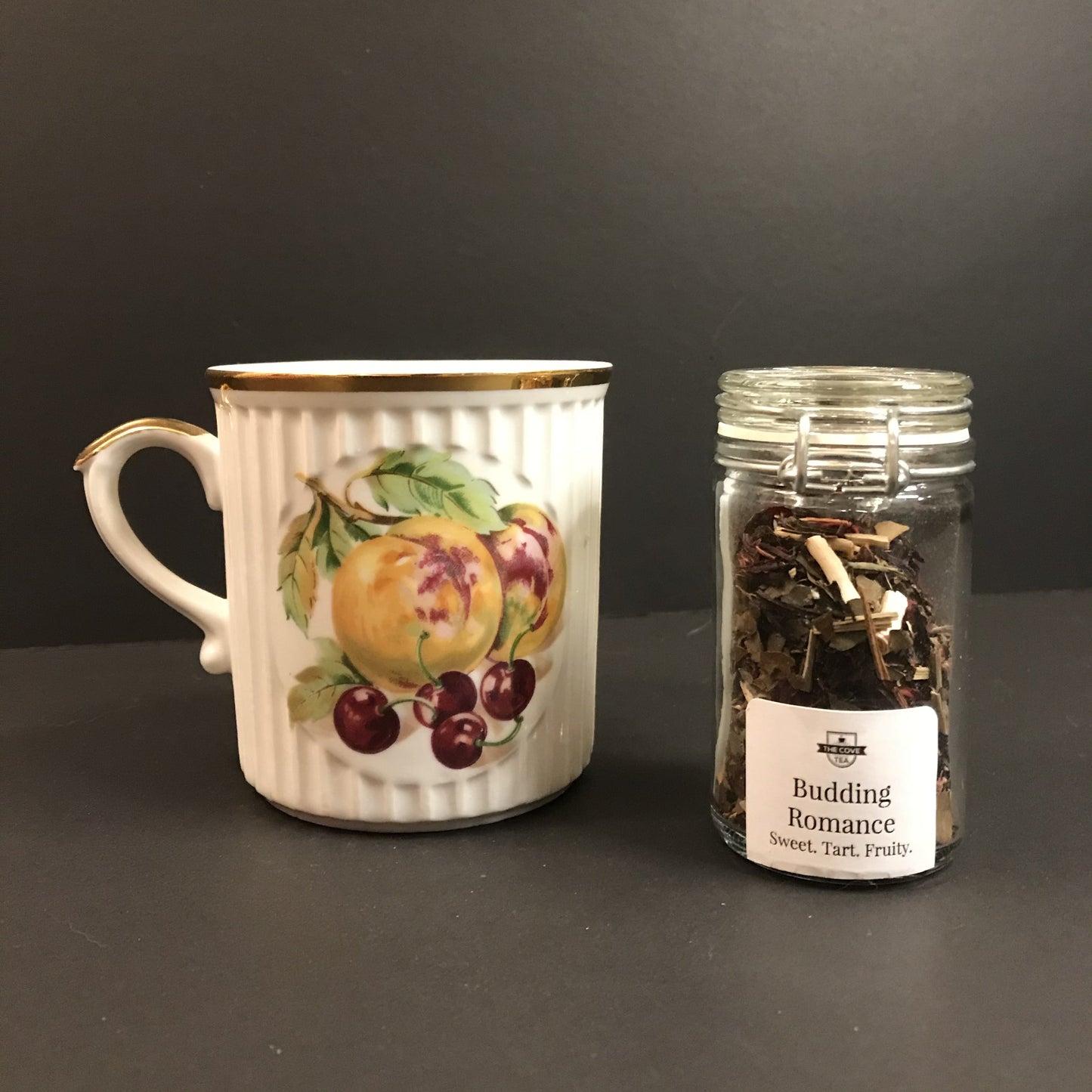 Vintage Czech Peaches & Cherries Teacup with Gold Accents