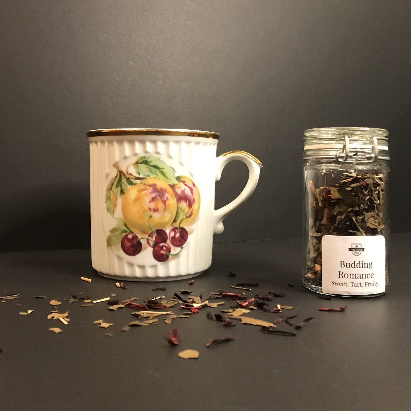 Vintage Czech Peaches & Cherries Teacup with Gold Accents