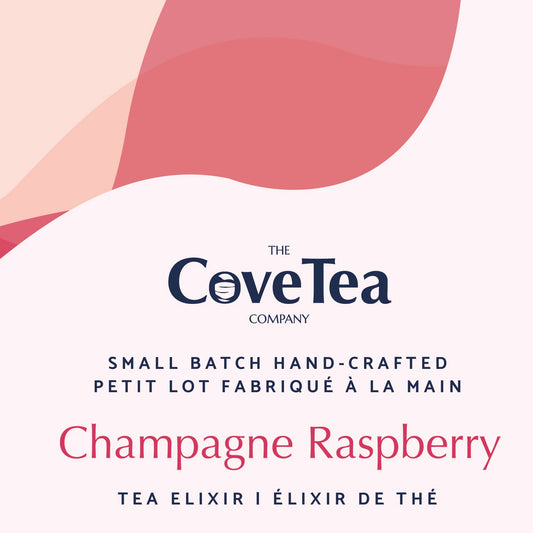 Label for Champagne Raspberry Tea Elixir - The Cove Tea Company - St Albert, Alberta, Canada